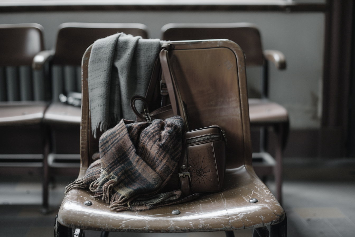 u9867323853_A_folded_coat_a_handbag_and_a_scarf_placed_on_a_c_9f1202d3-1413-4491-aea1-840d3fefd8e7_0